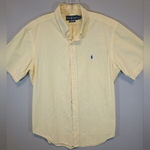 Ralph Lauren Men’s L Yellow White Striped Short Sleeve Button-Down Shirt Classic